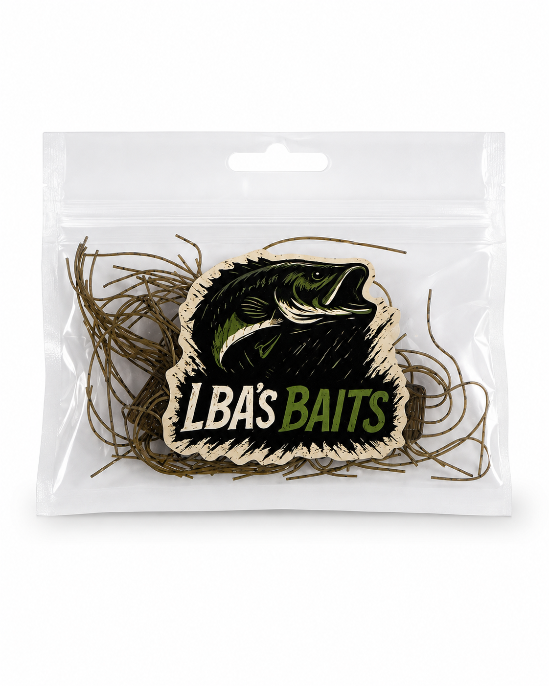 Packaged Dice Bomb baits with LBA's Baits label
